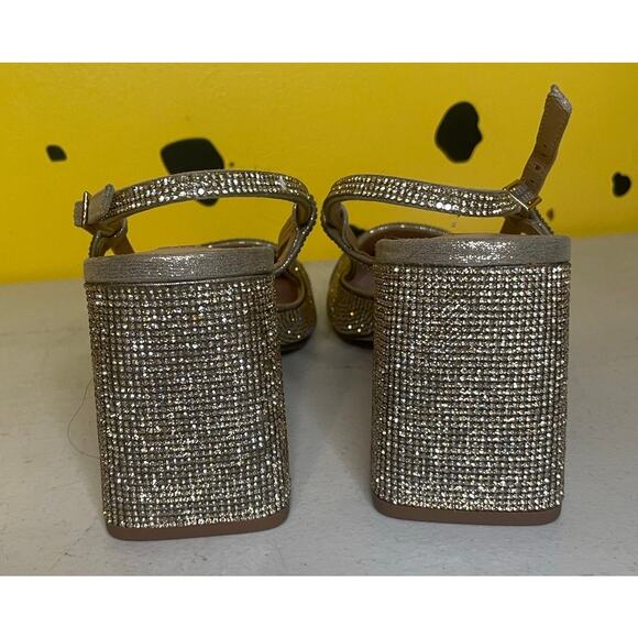 Rhinestone block heels Sling back glam party shoes Holiday Going Out Size 10M - Picture 3 of 8